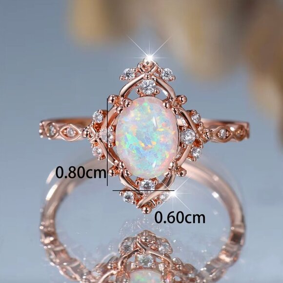NEW 14k Rose Gold White Opal Ring Dainty Diamond Opal Ring - Picture 8 of 8